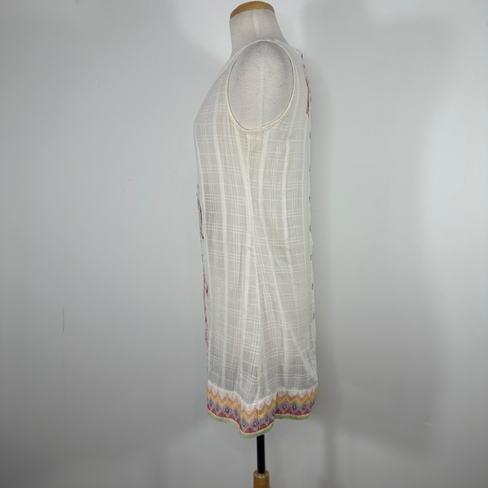 Y2K Da-Nang White Boho Sleeveless Cotton Embroidery Beaded Shift Dress Size S - Picture 8 of 15
